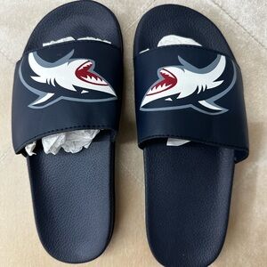Kids Navy Shark Slide Sandals